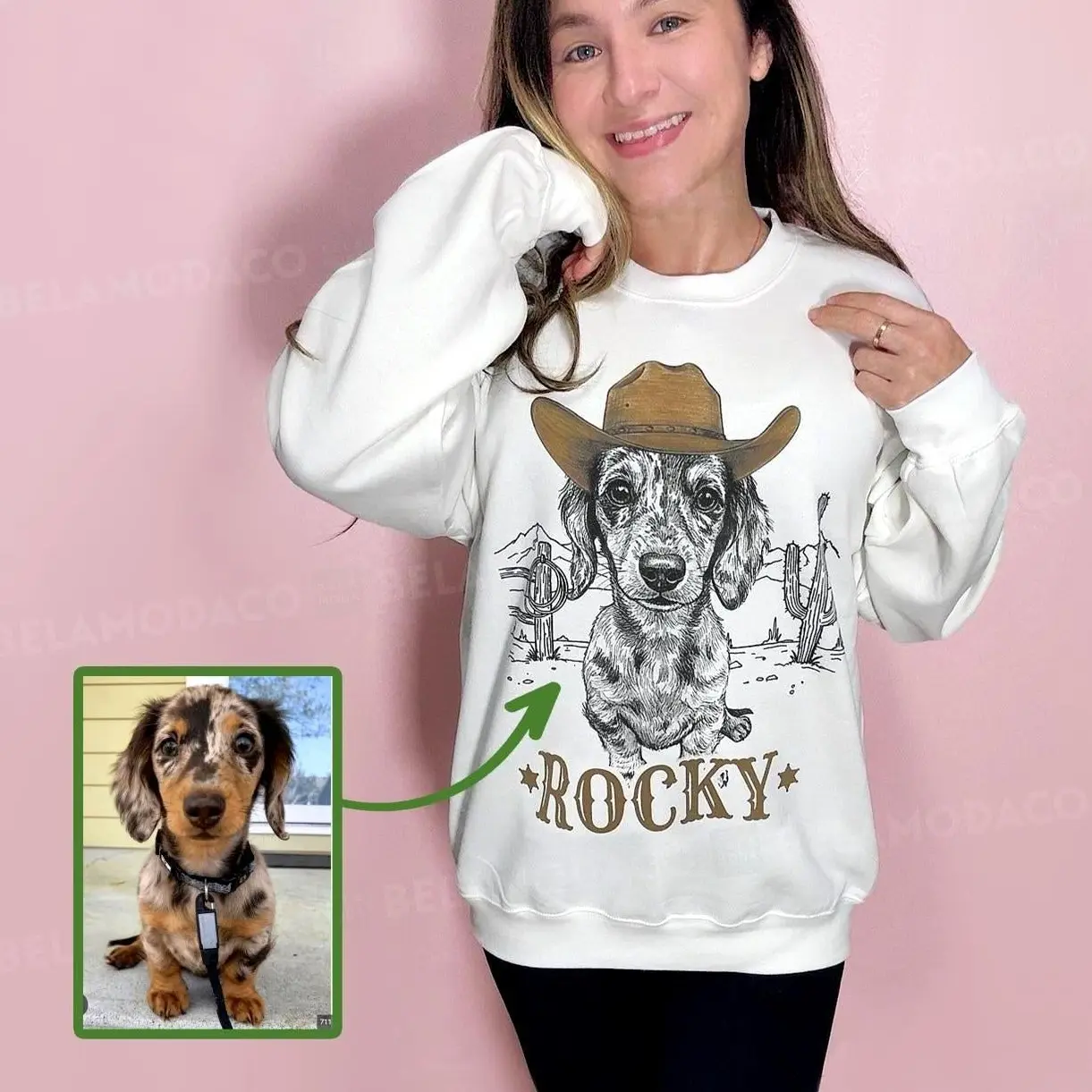 Custom Western Dog Shirt | Personalized Pet Portrait T-Shirt or Sweatshirt | DTG Printed