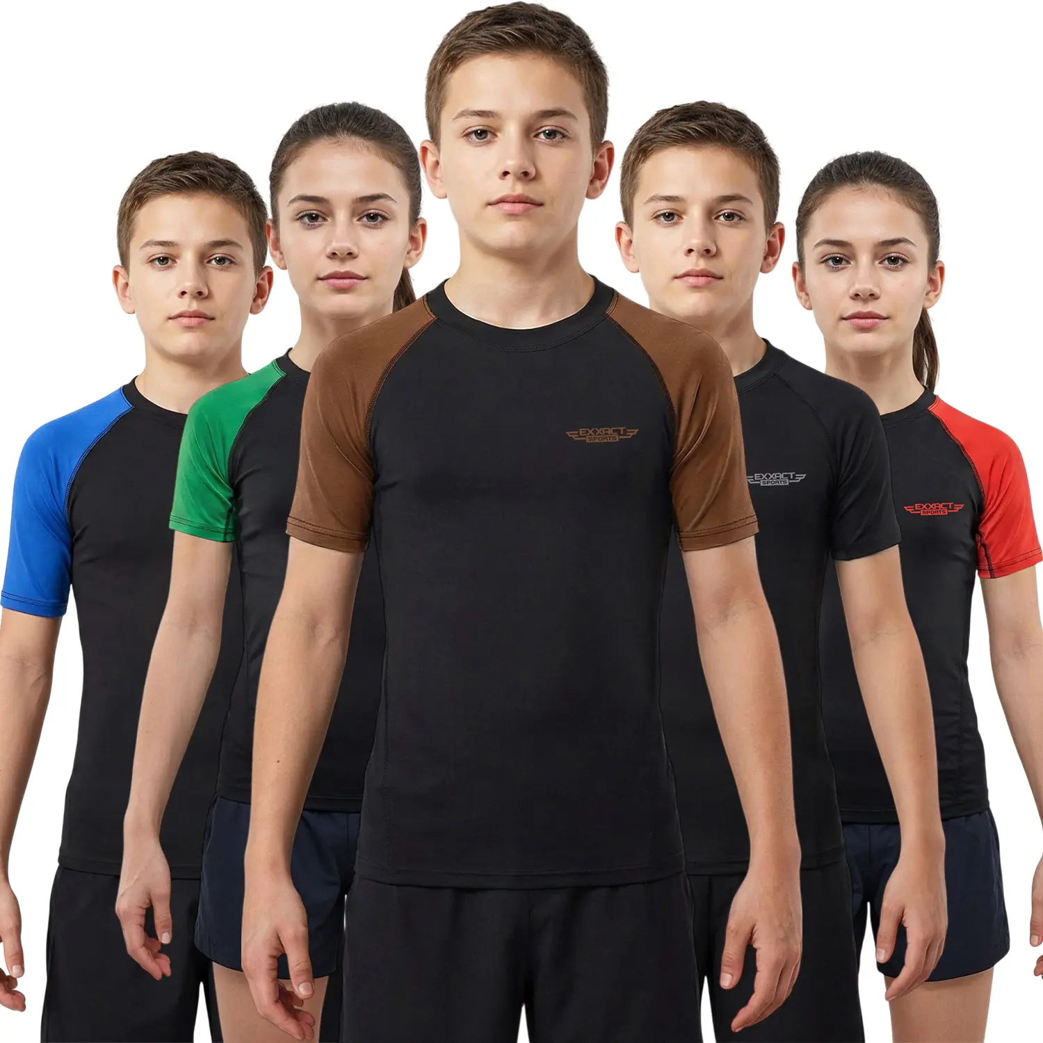Exxact Sports Kids' Unisex Ranked Rash Guard, IBJJF Legal Fitted Brown Compression Shirt with 4-Way Stretch for Jiu Jitsu, MMA & Muay Thai, Odor Resistant, Boxing, Wrestling, Martial Arts, Short Sleeve Tops, S, Fitted Cut
