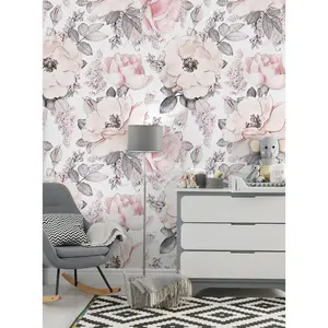 Blush Flower Mural Wallpaper - Peel and Stick