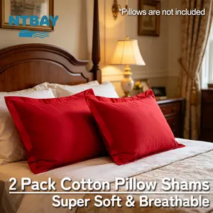 NTBAY Cotton Pillow Shams - 500 Thread Count Egyptian Cotton Sham Covers, 2 Pack Super Soft and Breathable