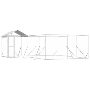 vidaXL Outdoor Dog Kennel with Roof Silver 19.7‘x19.7‘x8.2‘ Galvanized Steel, dog kennel, dog cage, chicken run, doghouse, chicken coop, pet cage 3190471