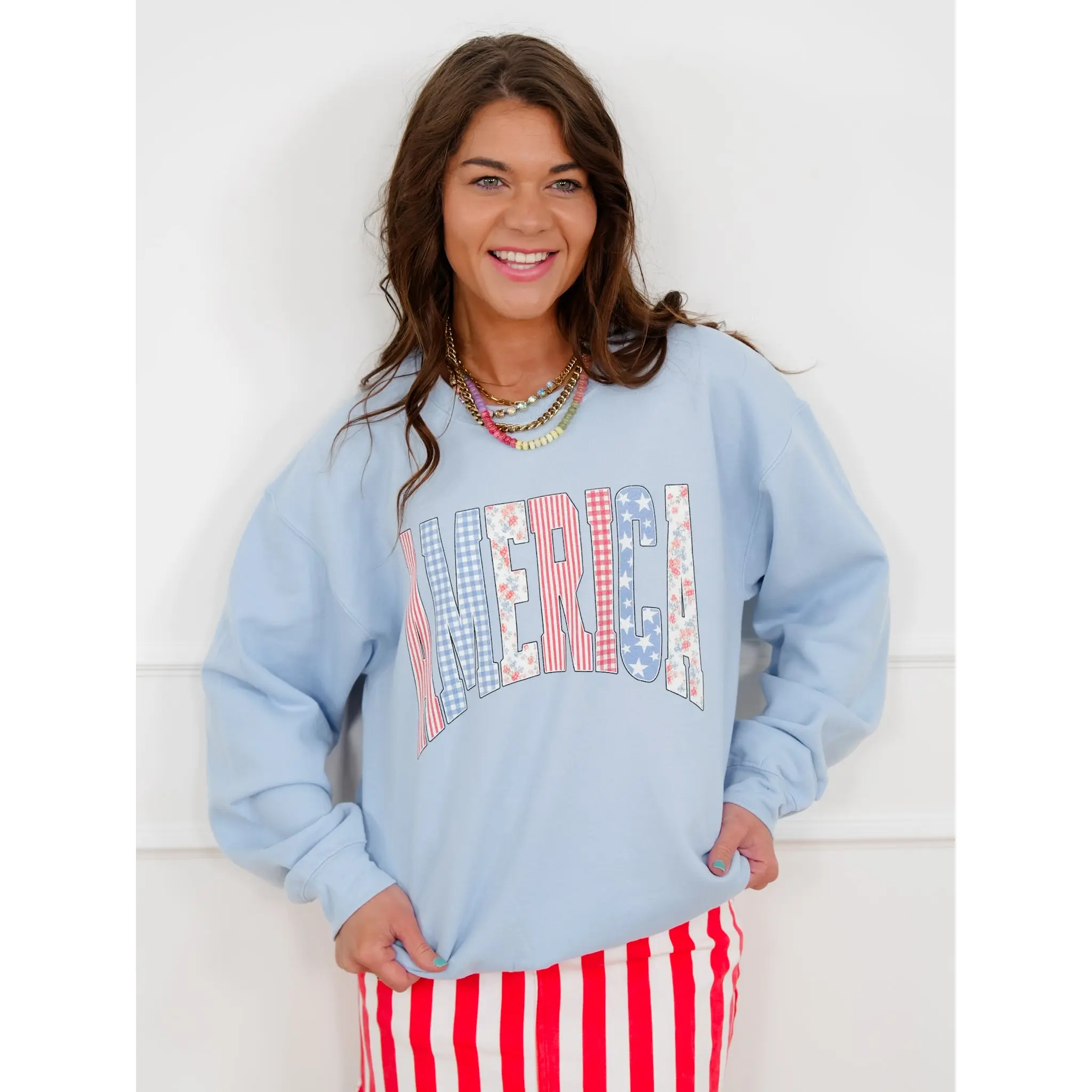 Plus/Reg Long Sleeve "America" Graphic Sweatshirt