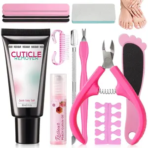 13Pcs Cuticle Remover Manicure Pedicure Kit with Cuticle Remover Cream & Oil Trimmer Pusher Foot File Nail File Buffer Set, Perfect for Women's Home & Salon Nail Care Prep