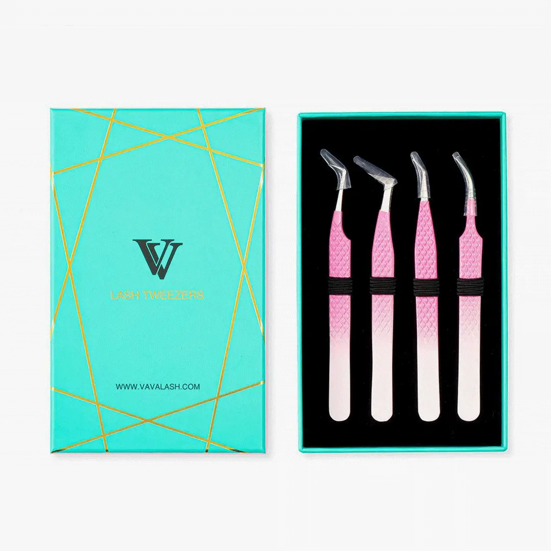 Ombre Pink-White Professional Eyelash Extensions Tweezers Kit Ombre Pink-White Professional Eyelash Extensions Tweezers Kit