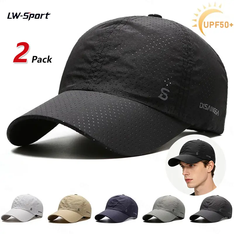 2 Pack Men's UPF 50+ Mesh Breathable Quick Dry Baseball Cap | Sun Safe Outdoor Running Hiking UV Protection Sports Hat | for Men Summer Running Hiking Golf Fishing Daily Wear Sunscreen Leisure Hat Mountaineering Hat Adjustable Sun Cap