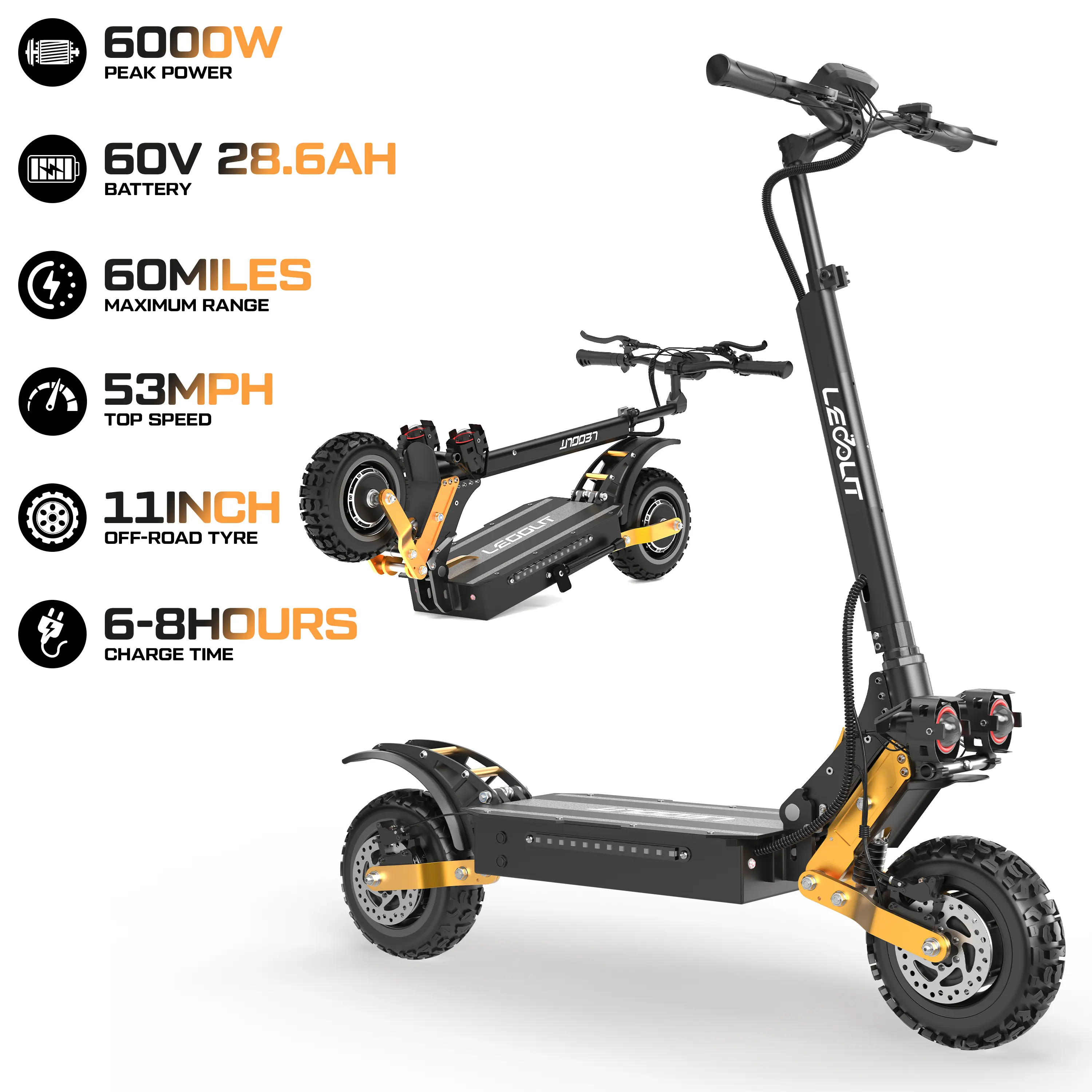 LEOOUT T88/T85 Electric Scooter - 1500W-6000W Motor, 31-53 Mph Top Speed, 40-59 Mi Long Range Off-Road, Smart NFC Dashboard, Dual Suspension & Brakes, 330 lbs Weight Limit, Foldable, 30-Day Returns, Adjustable, Disc, 6 Years Above