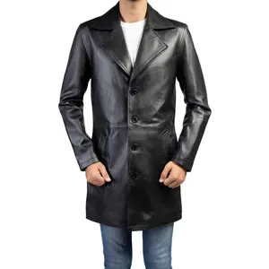 Jild Men's Classic Real Leather Trench Coat