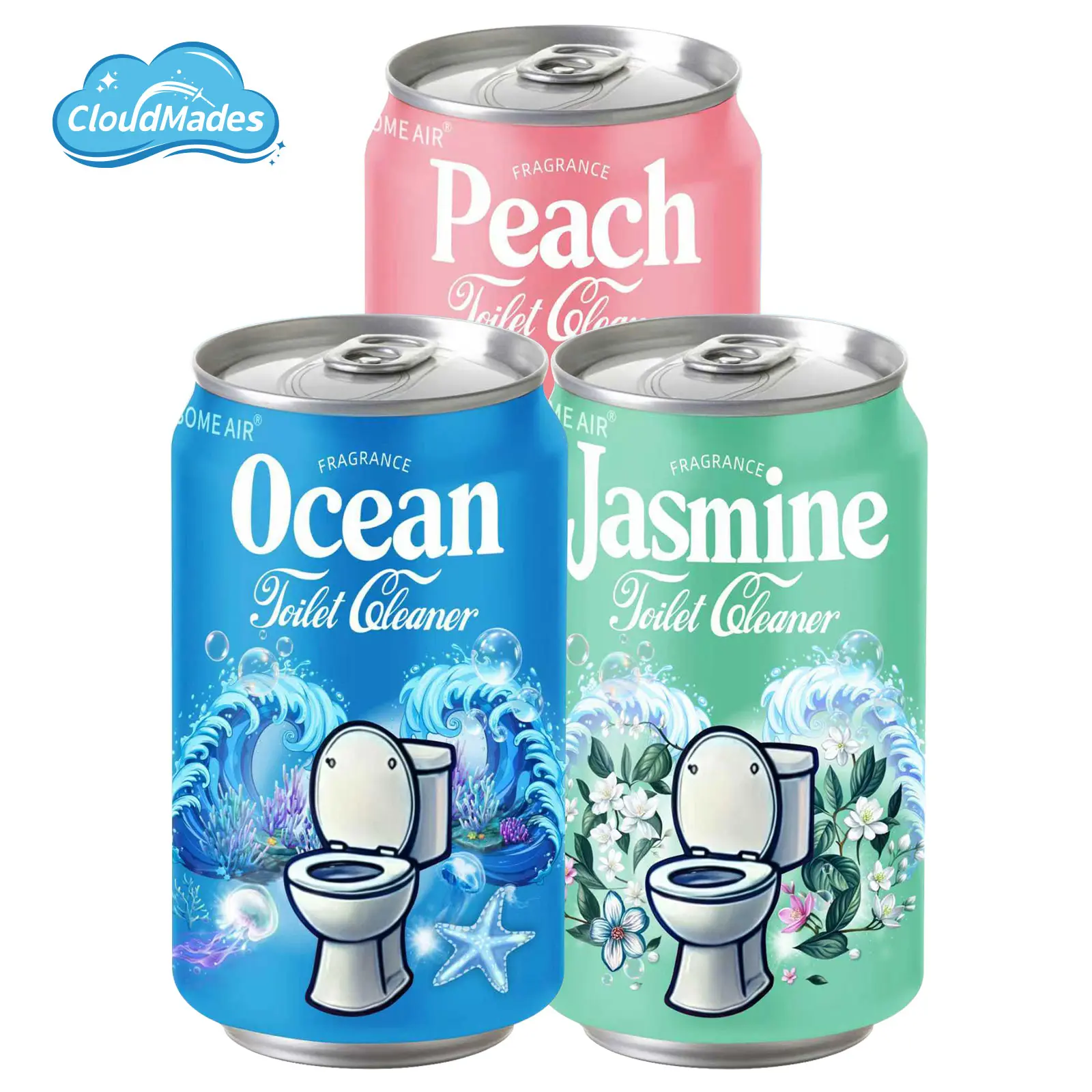 CloudMades Hypoallergenic Toilet Bowl Cleaner - 0-500 ml Household Cleaning Product, 4 Scented Options (Ocean, Jasmine, Peach, Strawberry, Blueberry), 3 Colors (3 Packs), Automatic Long-Lasting Hypoallergenic Cleaner for Indoor Use