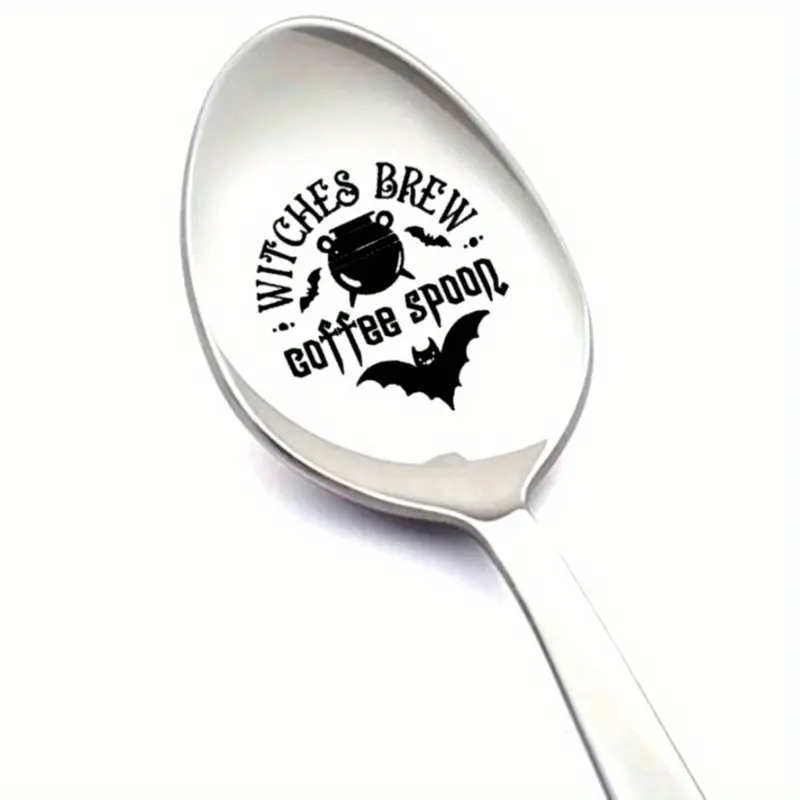 Halloween Stirring Coffee Spoon, Witch Hat & Broom Design, Dishwasher Safe, Long Handle, Stainless Steel, Fun Gift Idea