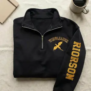 Embroidered Wingleader Quarter Zip Sweatshirt, Fourth Wing Inspired Embroidery, Dragon Rider Pullover