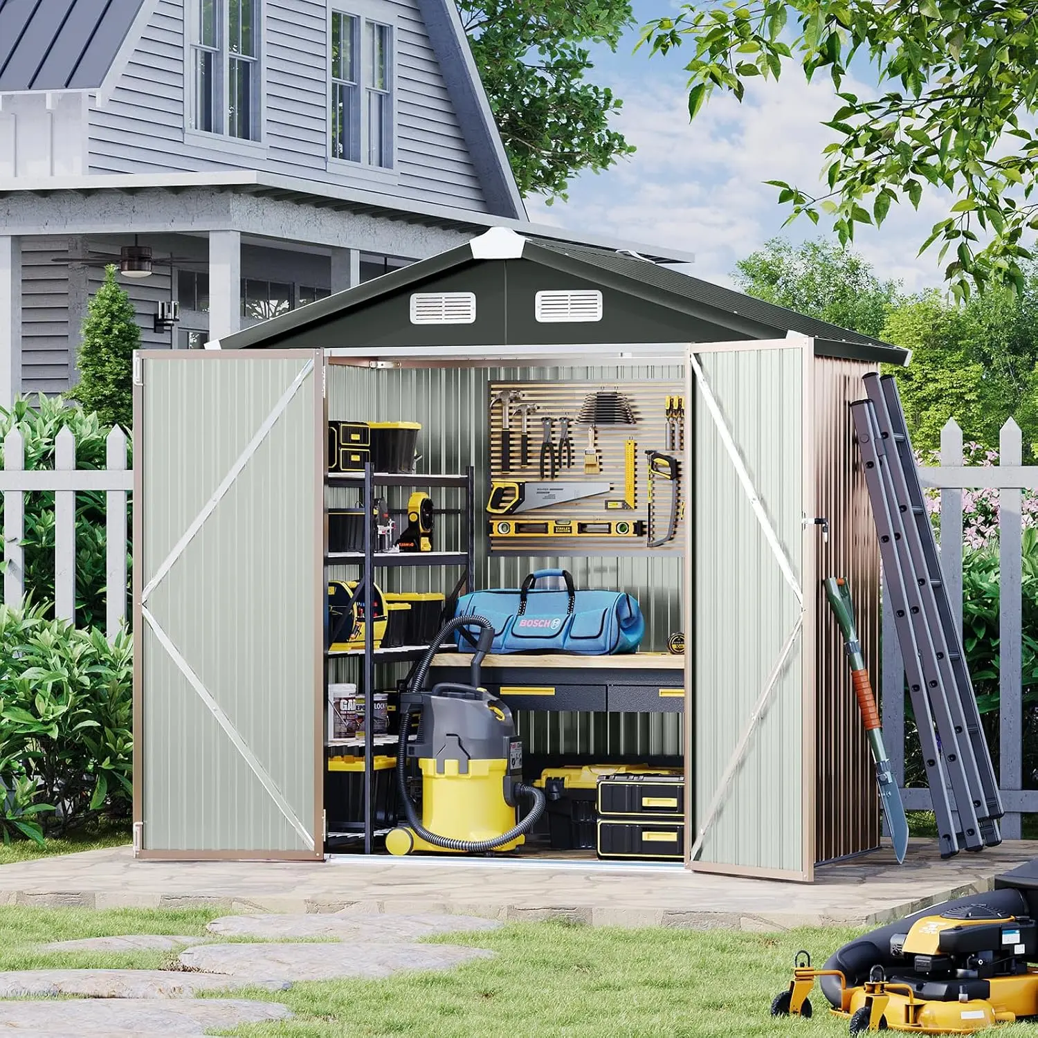 Aoxun Metal Shed 6x4 FT Galvanized Steel Garden Shed with Lockable Doors for Bike Storage, Tool Storage, and Temporary Storage