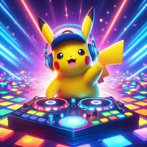 5D DIY Full Drill Round Diamond Painting - Diamond Art Kit Pikachu, DJ Table, Light Mosaic, Canvas - DIY Decorative Painting, Home Wall Decor, Suitable for Halloween, Christmas, Birthday and Anniversary Gifts