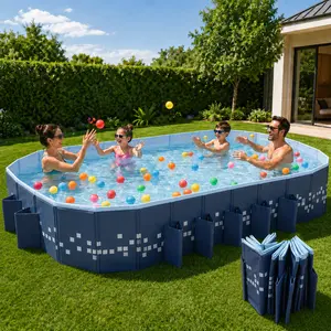 Mandla 10ft Foldable Garden Tub, Non-Inflatable Above Ground Swimming Pool, Rectangular Outdoor Backyard Poolfor Family Summer