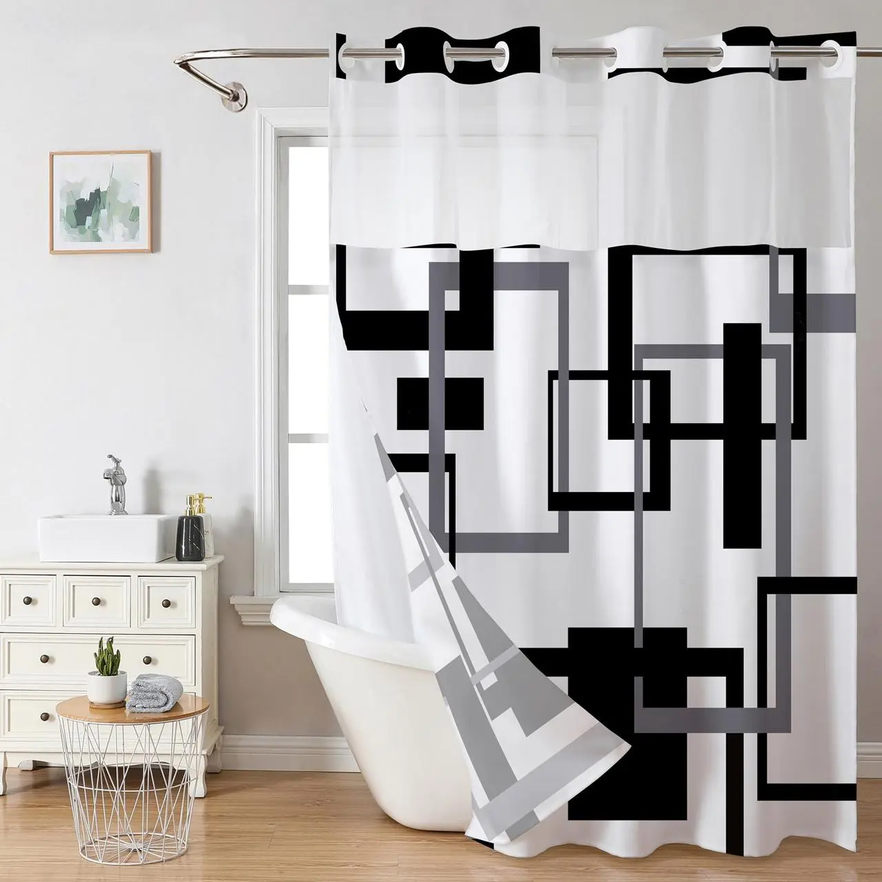 Double Layer Waterproof Decorative Protective Barrier Shower Curtain with Liner, Removable Snap Design, Easy Installation, Bathroom Essential