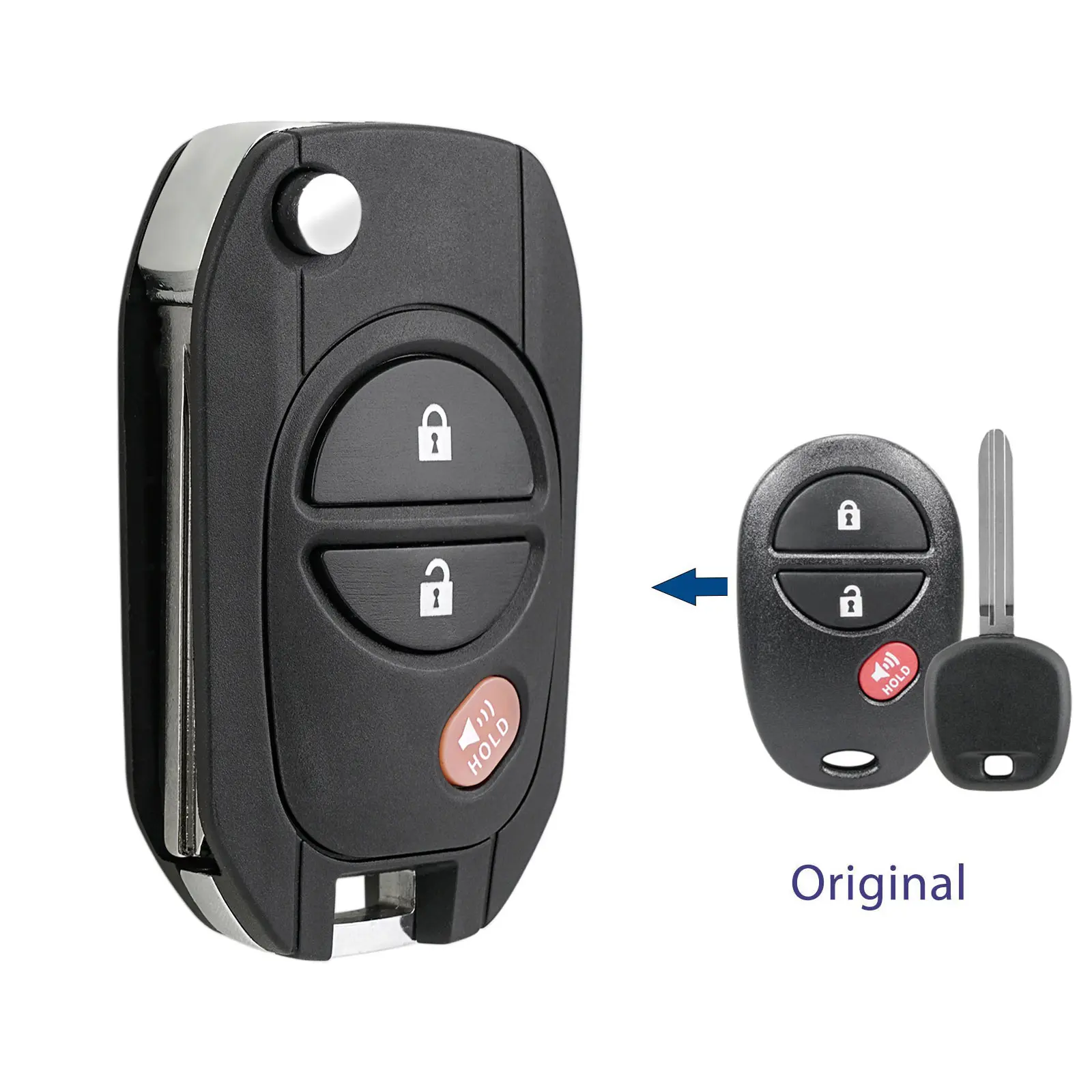 2x Upgrate Flip Remote Key Fob Shell Case for Toyota Tacoma Tundra Sequoia Sienna Highlander GQ43VT20T3 Button Replacement, Car Key Accessory, Key Fob Covers