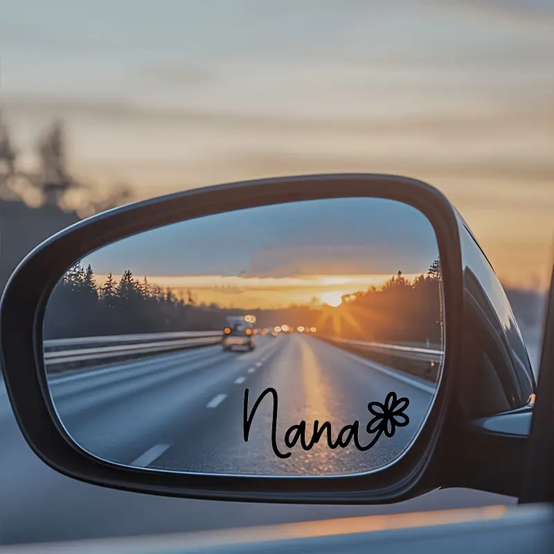 Nana car rearview mirror stickers with floral details, vinyl stickers, Sticker for cars, Car Decals