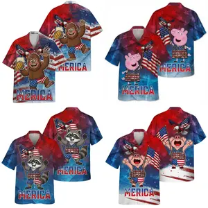 Bigfoot, Raccoon, Pink Pig Drink Beer Hawaiian Shirt Funny Merica Pig USA Flag, 4th of July Independence Day, Trendy Hawaiian Shirt for Men and Women, Gift for Dad, Joke Him, Meme Father Gift, Beach Matching, Vacation, Casual Summer Outfit, Button Up