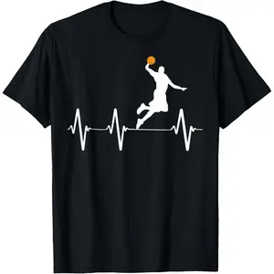 Basketball Heartbeat Printed T-Shirt for Men and Boys Sports Fan Gift Top