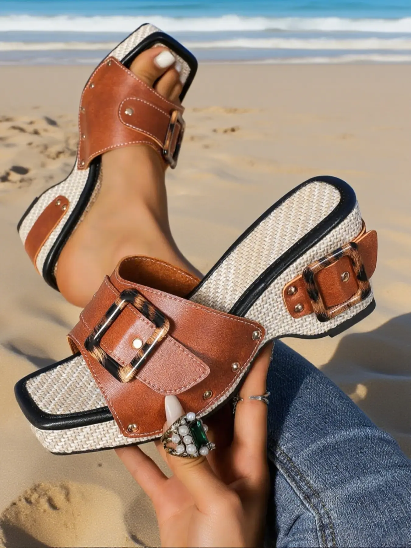 Women's Fashionable Adjustable Strap Higher Platform Sandals, Casual Comfortable Sandals for Beach & Camping, Perfect for Summer Vacation & Outdoor Activities, Footwear, Beach Platform Shoes, Adjustable Slide Sandals, Beach Slides Sandals