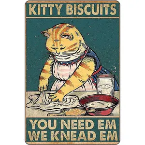 Vintage Kitty Biscuits Metal Sign - Whimsical Cat Decor for Cottage Core and Vintage Kitchens