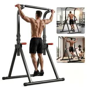 SAYGOGO Foldable Sweat-Resistant Pull Up Bar Standing Power Tower - 6-Level Adjustable Height Multi-Function Dip Station, 440lbs Max Load Home Gym Strength Training Fitness Equipment, Sweat-Resistant Pull-Up Bars