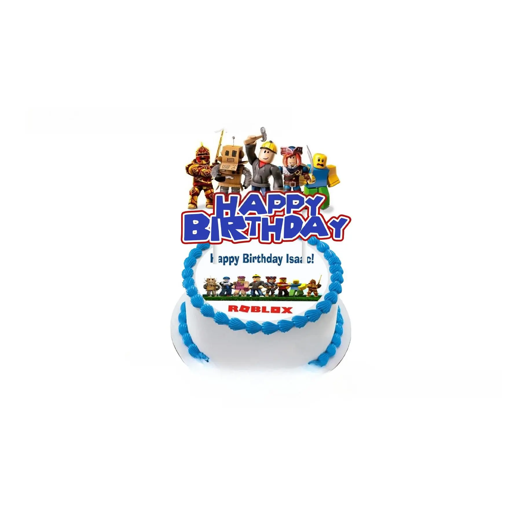 Roblox virtual world birthday party decorations: banner, spiral garlands, balloon set, and other party supplies.