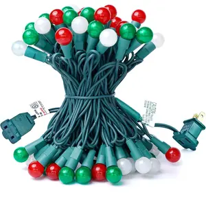 Christmas Lights Outdoor 24FT 70 LED G15 Red White and Green Globe String Lights Plug in with Pastel Bulb Green Wire for Indoor Patio Xmas Tree Garland Wreath Decor,