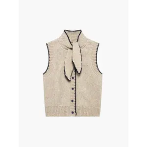 Tie Neck Contrast Trim Button Sweater Vest