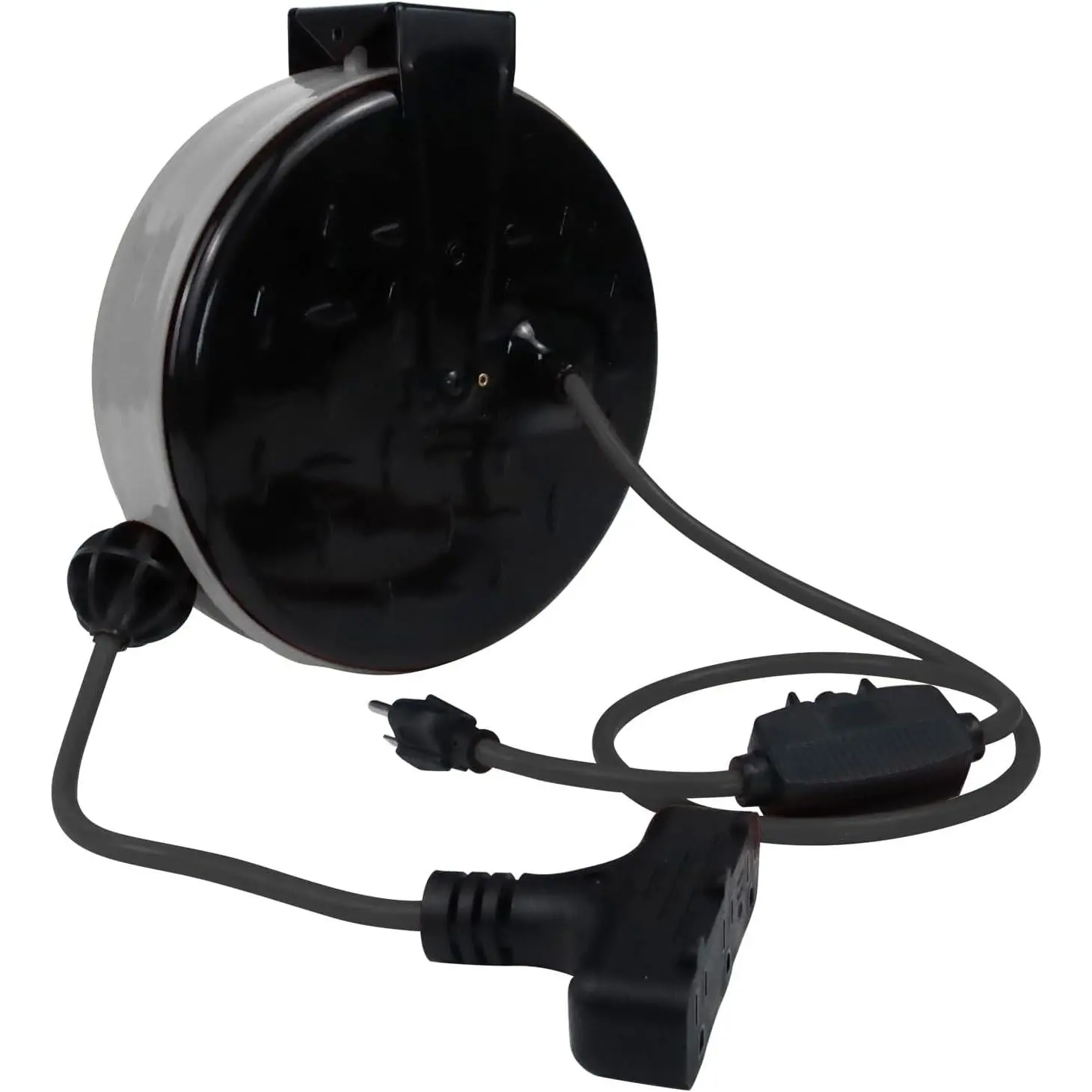 30 Ft Retractable Extension Cord Reel, 3 Outlets 16/3 Gauge Retractable Power Cord, 10A Circuit Breaker, Wall or Ceiling Mountable for Garage, Workshop, UL Listed, Black