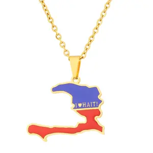 Haiti map pendants necklace Creative map necklace for men and women ornament Couple jewelry Stainless steel oil drop accessories