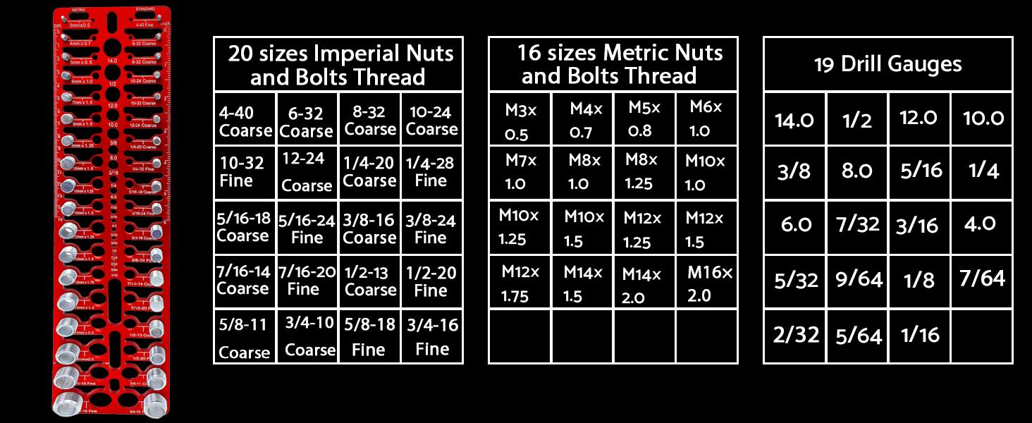 57 Nut and Bolt Thread Checker - Thread Checker Standard and Metric Bolt and Nut Identifier Gauge 21 Standard & 17 Metric & 19 Drill Gauges Thread Gauge Screw Size and Thread Gauge Inch & Metric 57 Nut and Bolt Thread Checker - Thread Checker Standard and Metric Bolt and Nut Identifier Gauge 21 Standard & 17 Metric & 19 Drill Gauges Thread Gauge Screw Size and Thread Gauge Inch & Metric