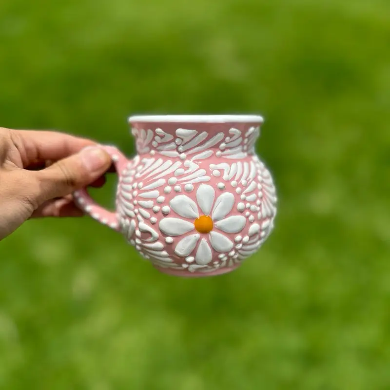 Talavera Original Daisy Jarrito Mug 11oz Handcrafted Ceramic Drinkware Made in Mexico kitchen home decor birthday gift for her Coffee Cup Handmade Washable Reusable