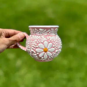 Talavera Original Daisy Jarrito Mug 11oz Handcrafted Ceramic Drinkware Made in Mexico kitchen home decor birthday gift for her Coffee Cup Handmade Washable Reusable