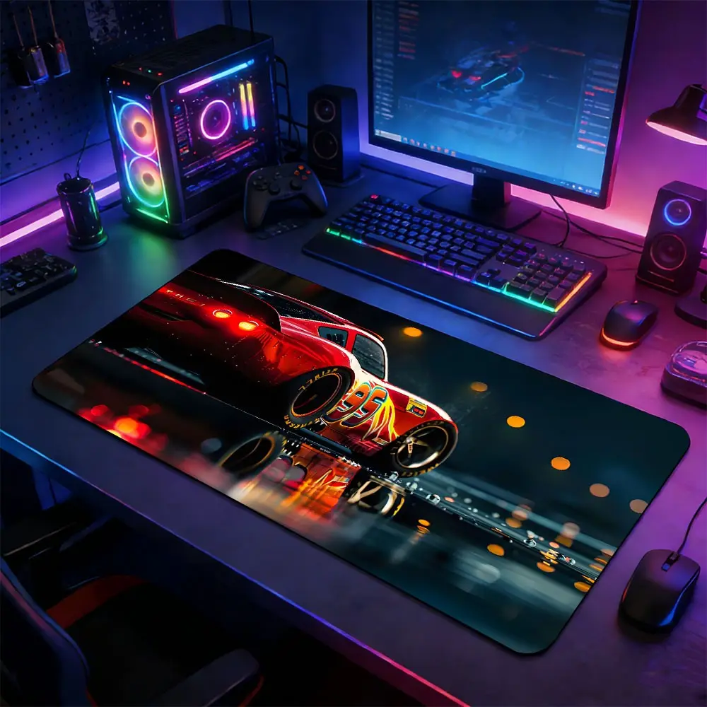 Red Race Car Night City Gaming Mouse Pad, Computer Mouse Pad, Made for Gaming, Non Slip Mousepad, Extended Non-Slip Rubber Base Desk Mat, Gaming Room Accessories, Durable Office Desk Pad for Home Office & Gaming Setup, Gift for Racing Enthusiasts & Gamers