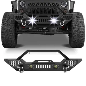 Garvee Front Bumper Compatible with 2007-2018 Jeep Wrangler JK & Unlimited JKU (2/4 Doors), Rock Crawler Off Road Full Width Bumper with Winch Plate Mounting & 2 x D-Rings