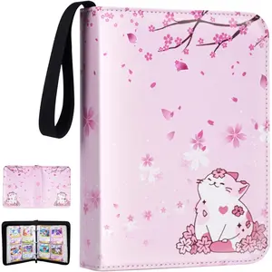 Card Binder for Girls Gifts,440 Cards Collectible Trading Card Holder Case with 55 Sleeves, 4 Pocket for TCG Game Cards Collection Sports Trading Cards Collector Album (Sakura cat)