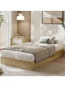 Gaomon Queen Solid Wood Platform Bed Frame - Curved Upholstered Headboard, Sturdy Wooden Slats, Floor-Standing Design, Modern Minimalist Space-Saving Structure, Heart Shape Accent, Underbed Space, No Box Spring Needed, Easy Assembly