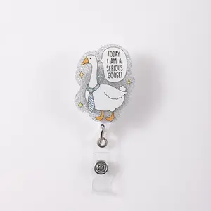 Funny Retractable Badge Reel Badge Holder with Goose Design, Today I Am a Serious Goose! Slogan, Fun Office Accessory, Badge Reels Retractable, 1 Piece