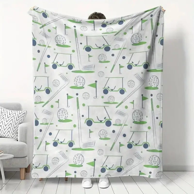 Soft Flannel Golf-Themed Blanket – Cozy all-season blanket with a vibrant golf design, perfect for home decor, camping, and gifts – mixed colors, modern style, multi-purpose use, cozy blanket, men’s gift, super soft and cozy, room accessory
