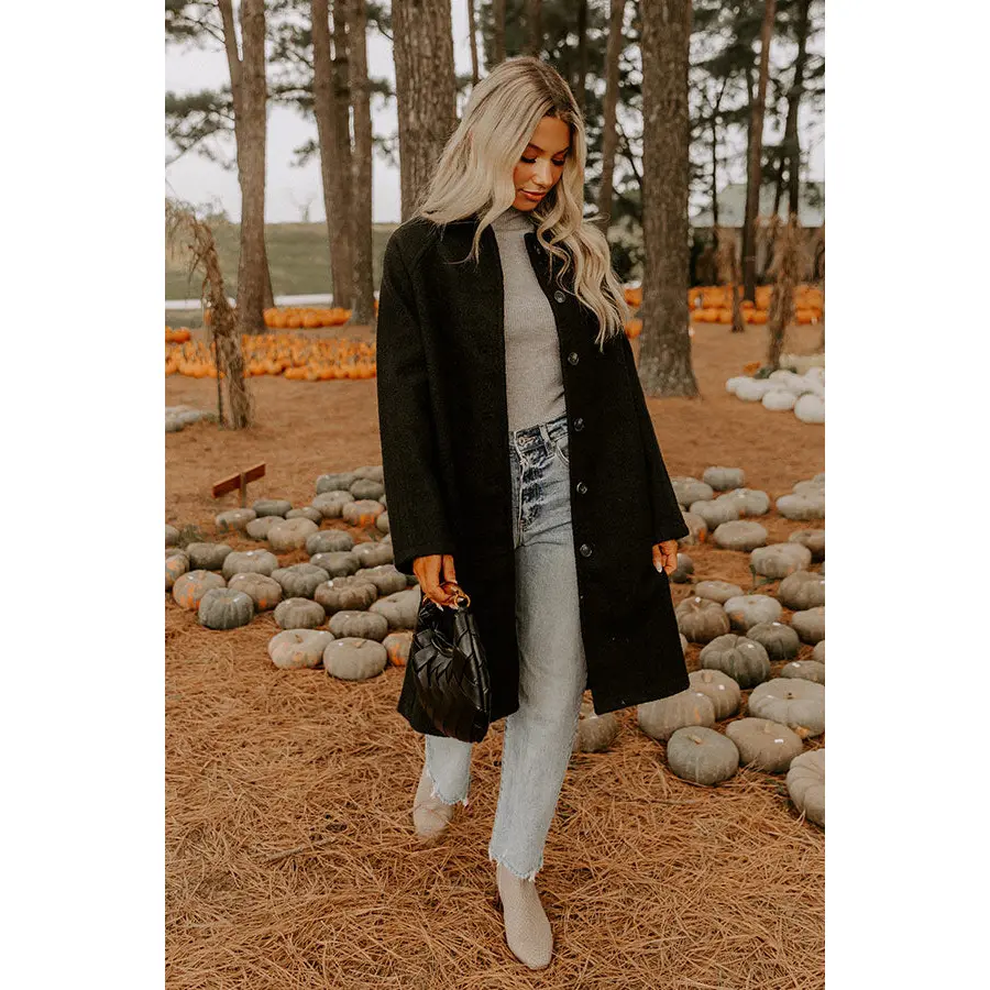 Madison Avenue Muse Boucle Button Down Coat in Black