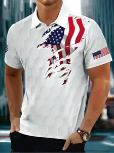 New Men's Fashion 3D Fun Golf Pattern Printed Tie Shirt Summer Short-Sleeved Breathable Quick-Drying Sport Top Pullover