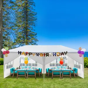 10'x20' Outdoor-Themed Frame Tent - PE Cloth Waterproof Sun Shelter Sunshade Canopy with 6 Removable Sidewalls, White Gazebo for Patio Weddings