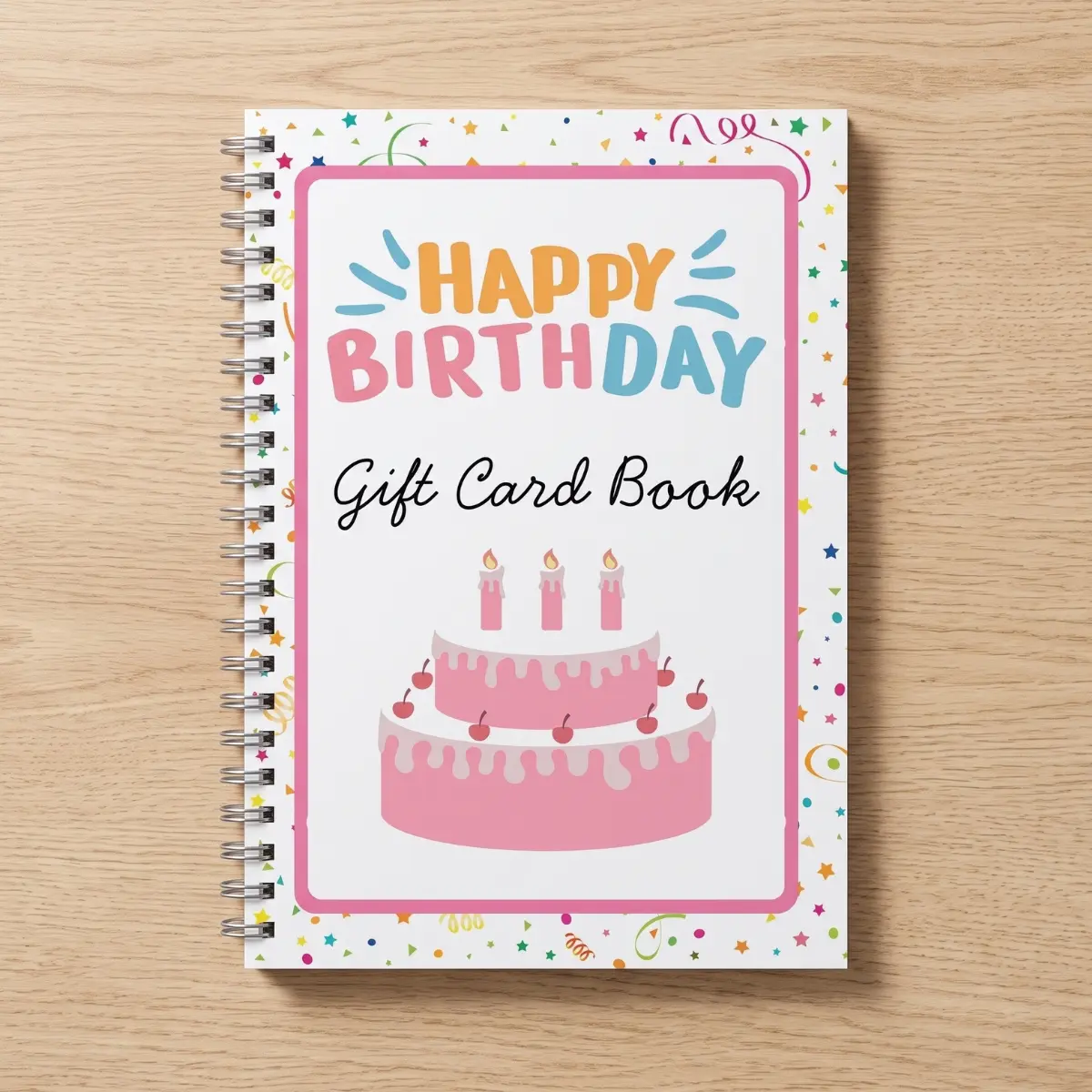 5x7" Personalized Paper Birthday Gift Card Holder Album - Colorful Spiral Keepsake with Write-In Pages for Gifting, Cards Not Included