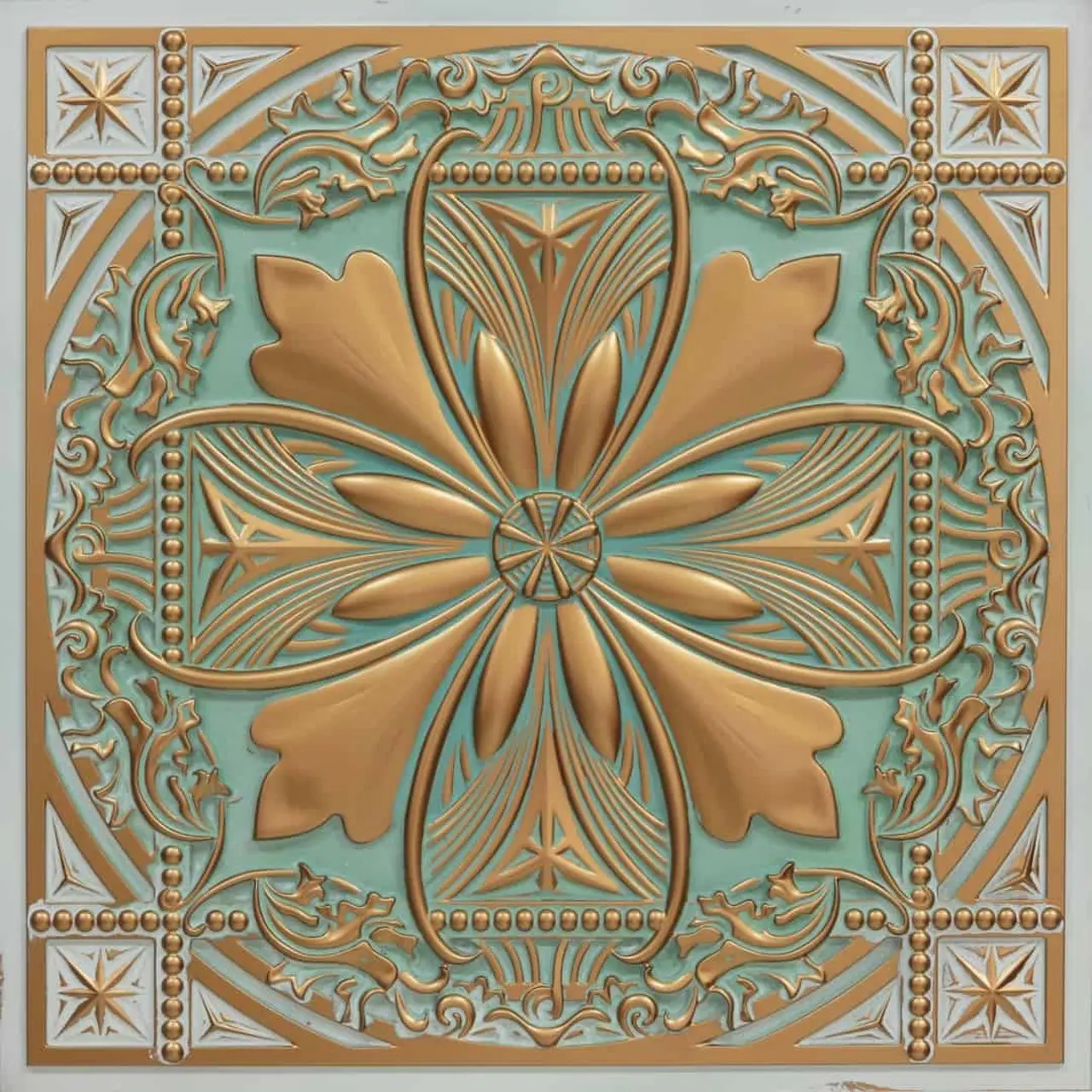 Helena #337 Decorative PVC Glue-Up/Lay-In Faux Tin Drop Ceiling Tiles - 2x2 ft., Water Resistant, Acoustic Benefits, Aesthetic Appeal, Commercial/Residential Use (Pack of 25, 100 sqft per Pack)