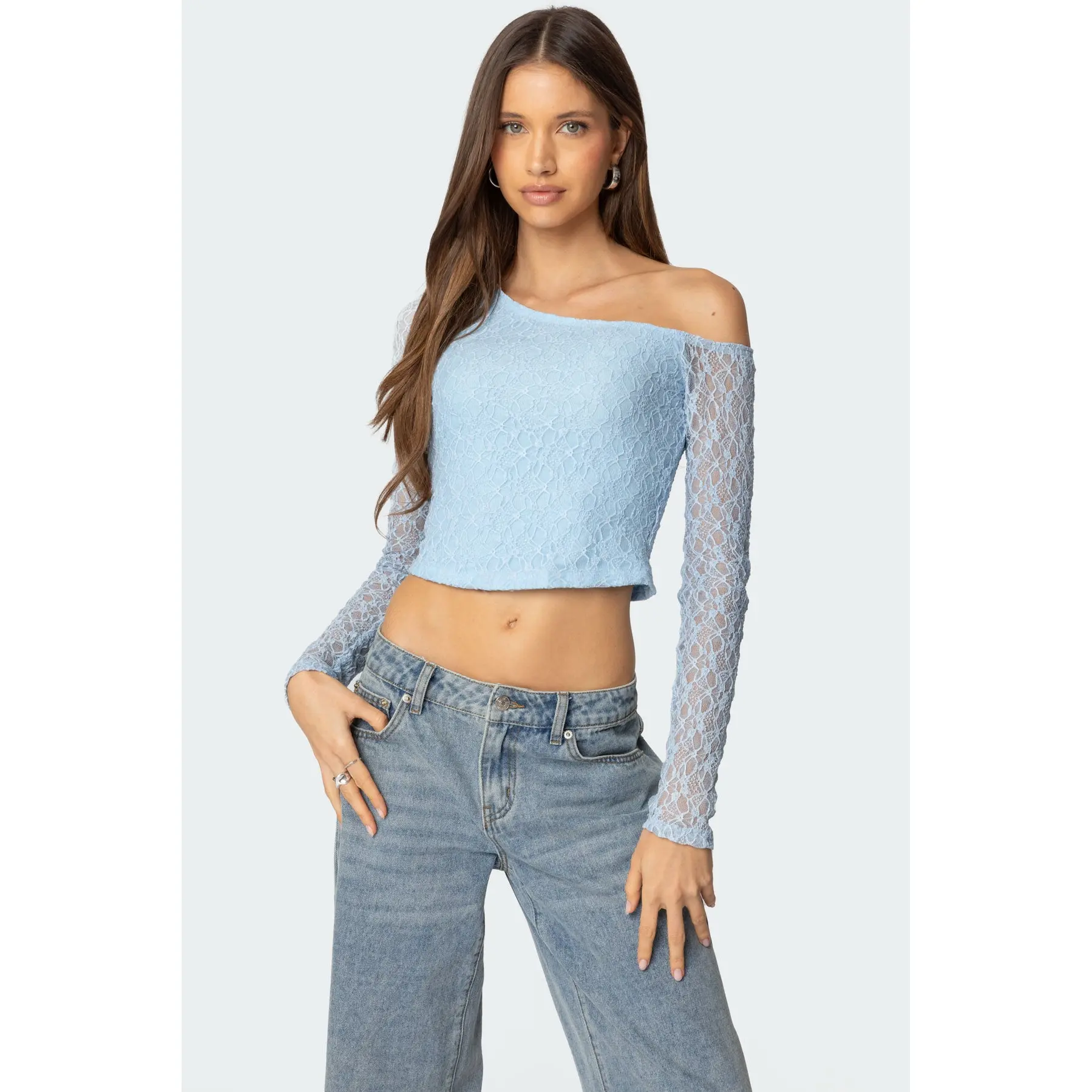 Fabia Asymmetric Textured Lace Top
