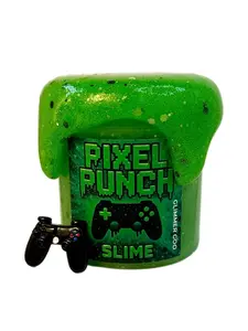 Pixel Punch - Green Jelly Slime with Pixel Sparkle, Scented Sour Apple, Video Game Themed Slime Gift, Slime with Gamer Charm