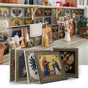 12/24pcs Byzantine Style Tile Stickers, Orthodox Icon Stickers, 5.91 * 5.91 Inches For Home, Office, Coffee Shop Background Wall Decoration