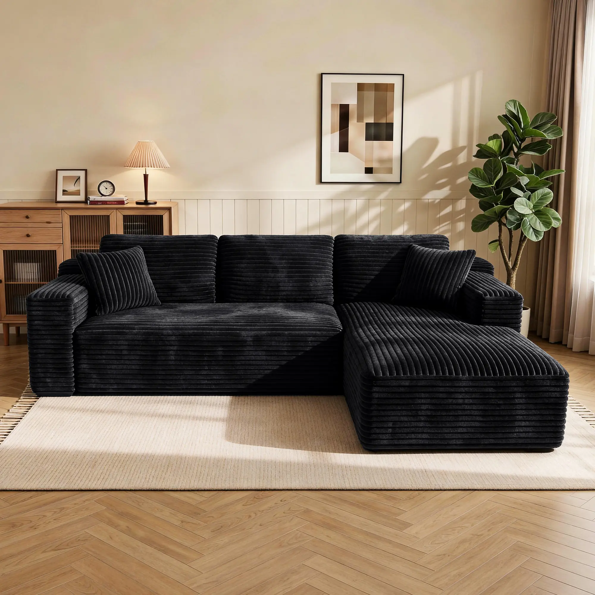 Black 96"L-Shaped Right Chaise