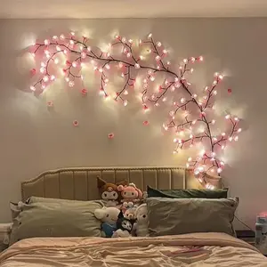 Cherry LED Tree Branch Lights for Wall, Cherry Blossom Willow Vine Twig Decor Garland with 96 LED Lights and Remote,8 Lighting Modes,Christmas Decorations Indoor for Home Wall Door Window holiday decor gift