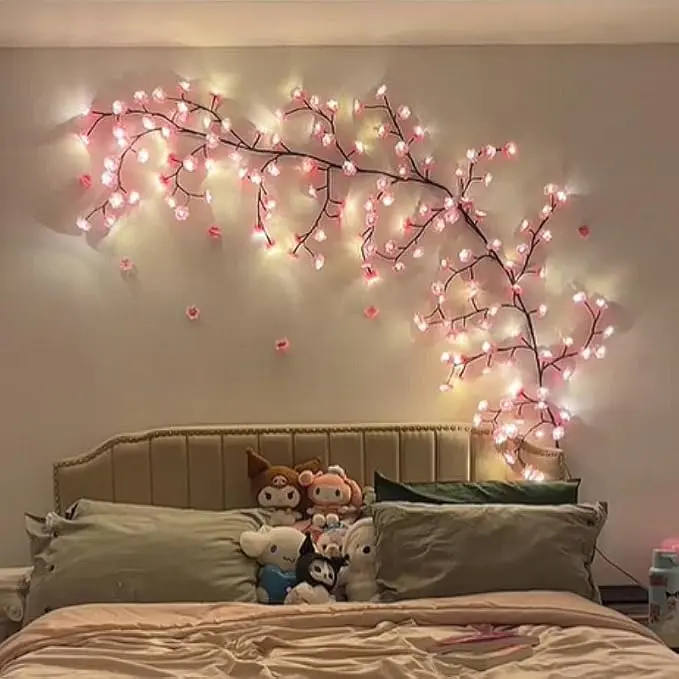 96-LED Sparkle Cherry Blossom LED Tree Branch Wall Lights, Willow Vine Twig Decor Garland with Remote Mode Switch, 8 Lighting Modes (Wave/Flash/Steady), Indoor Christmas Home Wall Door Window Decor Gift